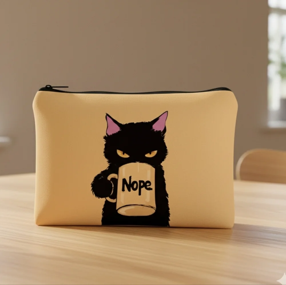 NWT Whimsical Cosmetic Bag With Black Cat Design (0267)